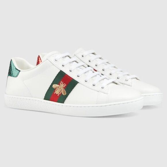 Gucci Ace Bee Embroidered Leather And Python women's Sneakers Size 36 MSRP $950 - Picture 1 of 15